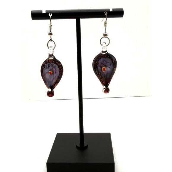 Murano Style Glass Flower Necklace & Earrings Set – Pink Ribbon Cord – Fashion J - Picture 13 of 16